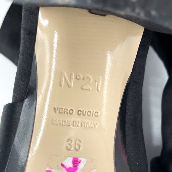 No21 Raso Satin Bow Boots Black Block Heel Ankle Twist Knot No. 21 Sz 36 / 6 - Picture 8 of 10